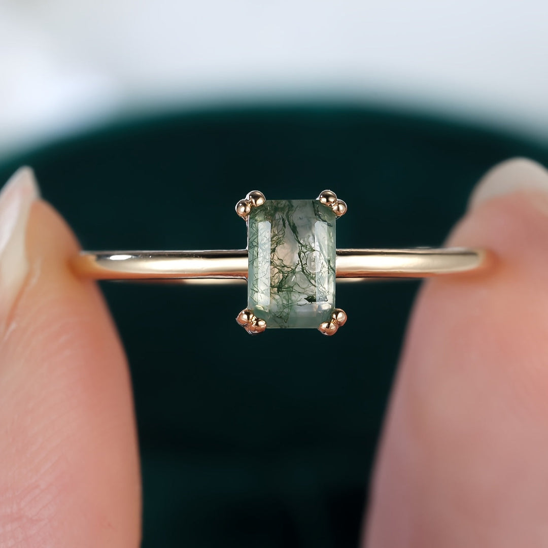 Natürlicher Moosachat-Ring