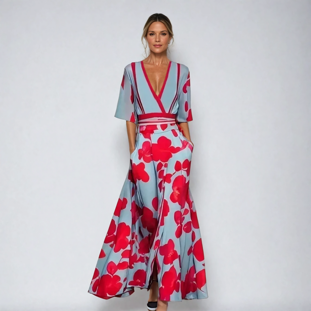 Xenovia – V-Ausschnitt Maxikleid mit Blumenmuster