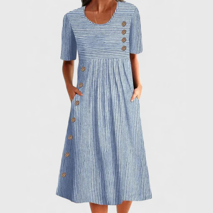 Leontias – Gestreiftes Midikleid mit Knopfleiste