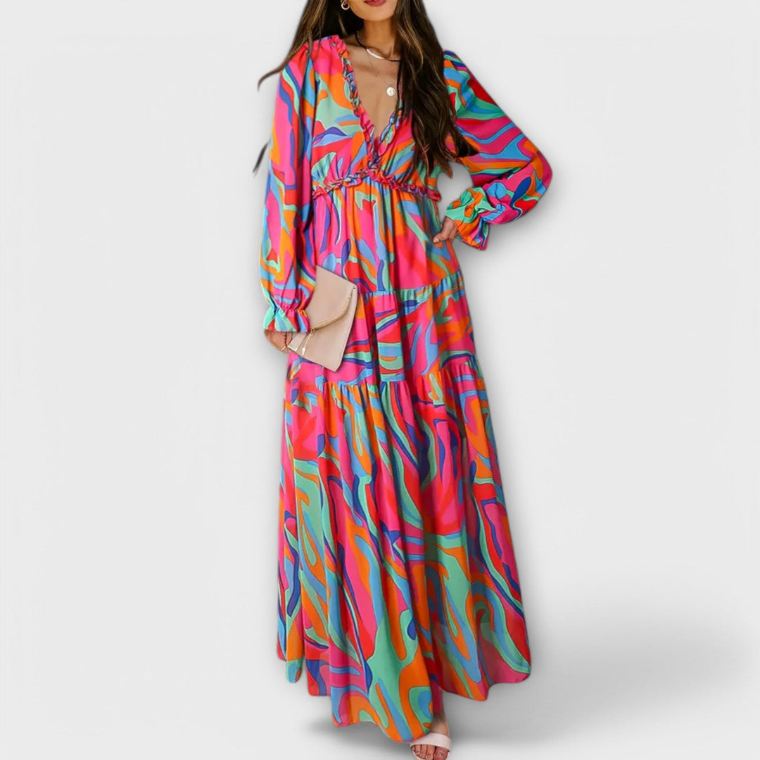 Stella – Maxikleid mit Retro-Muster