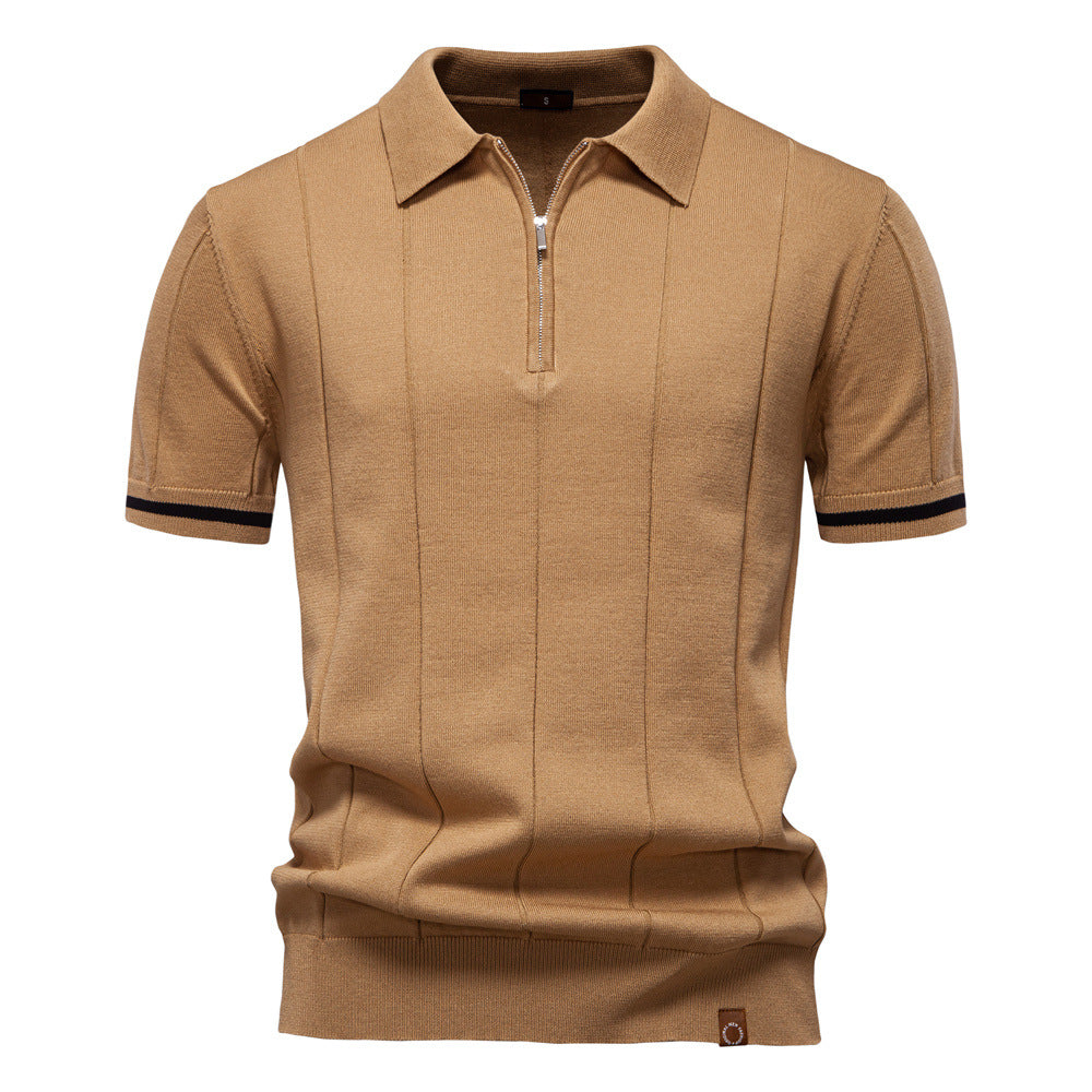 Gunther – Struktur-Zip-Poloshirt mit Kontrastdetails