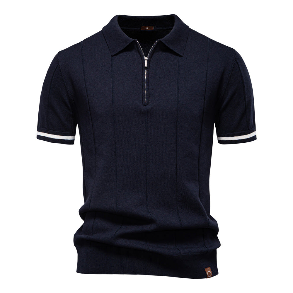 Gunther – Struktur-Zip-Poloshirt mit Kontrastdetails
