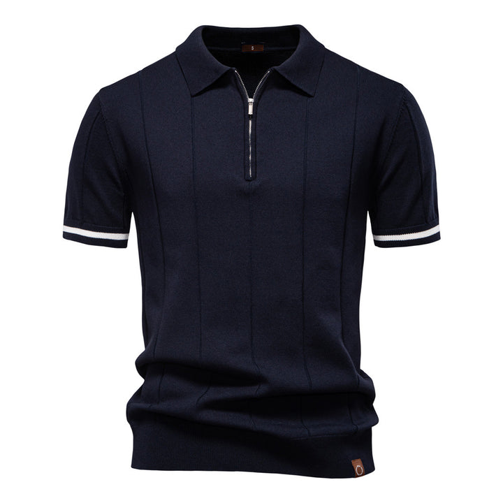 Gunther – Struktur-Zip-Poloshirt mit Kontrastdetails