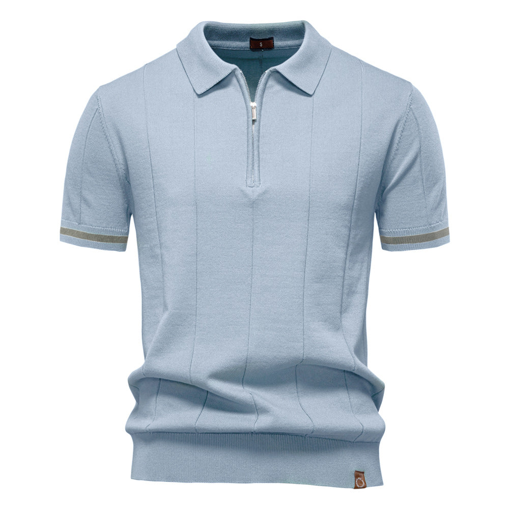 Gunther – Struktur-Zip-Poloshirt mit Kontrastdetails