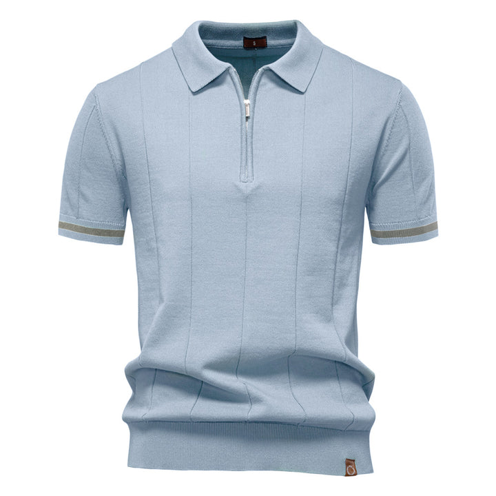 Gunther – Struktur-Zip-Poloshirt mit Kontrastdetails