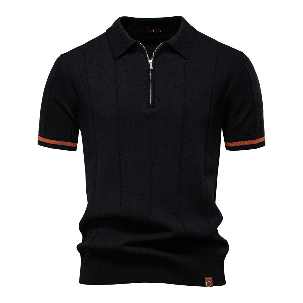 Gunther – Struktur-Zip-Poloshirt mit Kontrastdetails