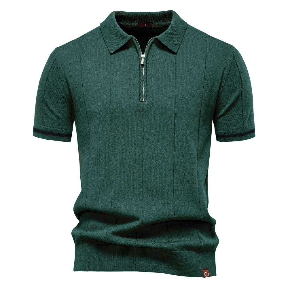 Gunther – Struktur-Zip-Poloshirt mit Kontrastdetails