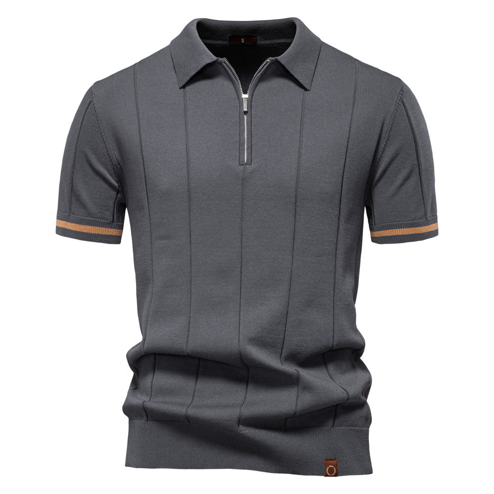 Gunther – Struktur-Zip-Poloshirt mit Kontrastdetails