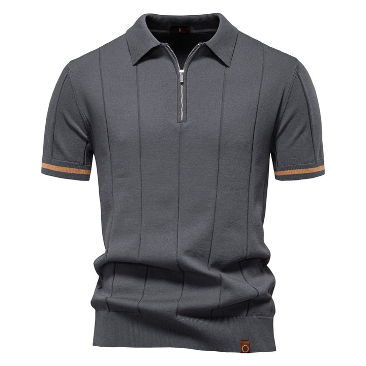 Gunther – Struktur-Zip-Poloshirt mit Kontrastdetails