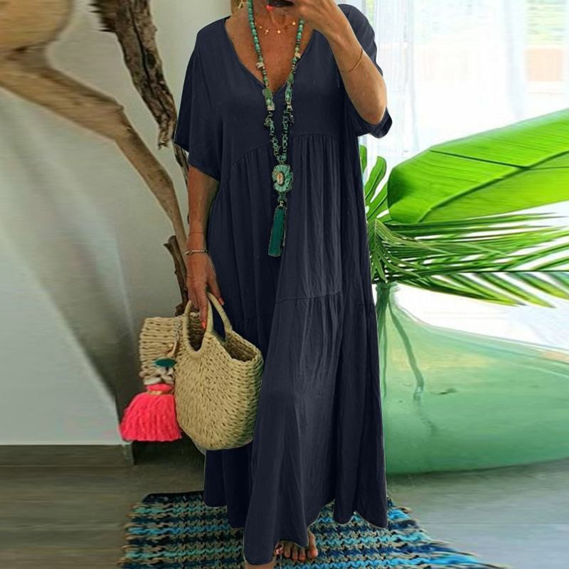 Anna – Lockeres Maxikleid mit V-Ausschnitt