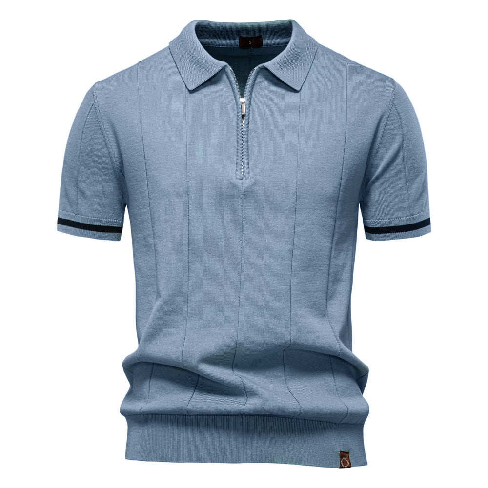 Gunther – Struktur-Zip-Poloshirt mit Kontrastdetails