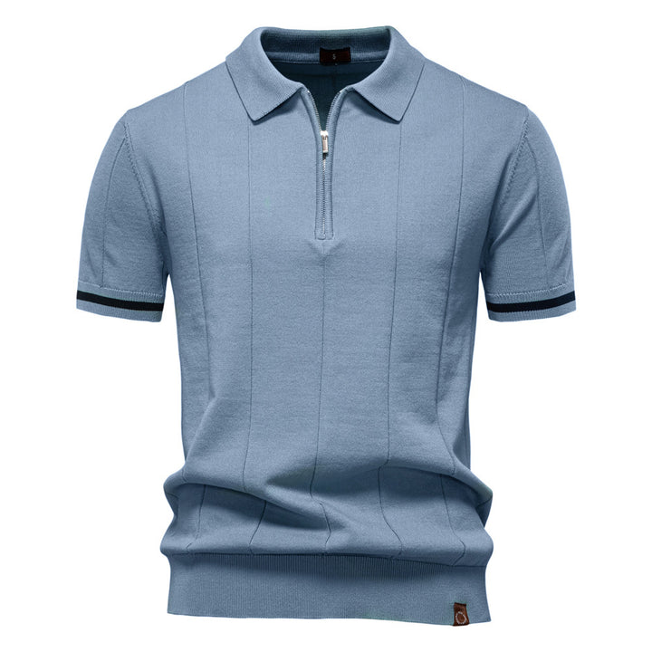 Gunther – Struktur-Zip-Poloshirt mit Kontrastdetails
