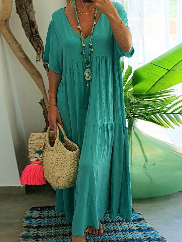 Anna – Lockeres Maxikleid mit V-Ausschnitt