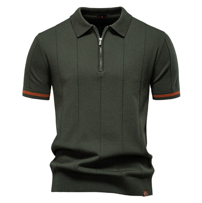 Gunther – Struktur-Zip-Poloshirt mit Kontrastdetails
