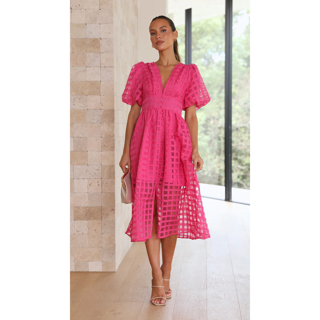 Nadja – Karierte Midikleid mit Transparenz