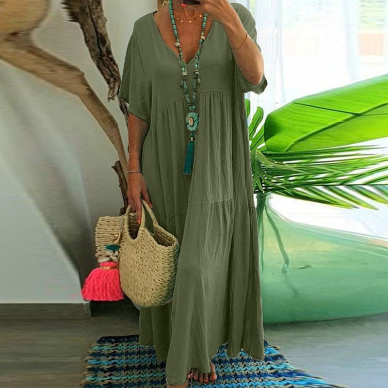 Anna – Lockeres Maxikleid mit V-Ausschnitt