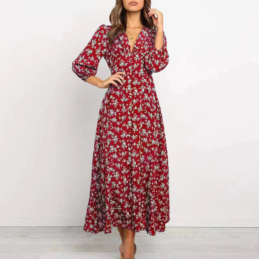 Chloe – Midikleid mit Knopfleiste und Blumenmuster
