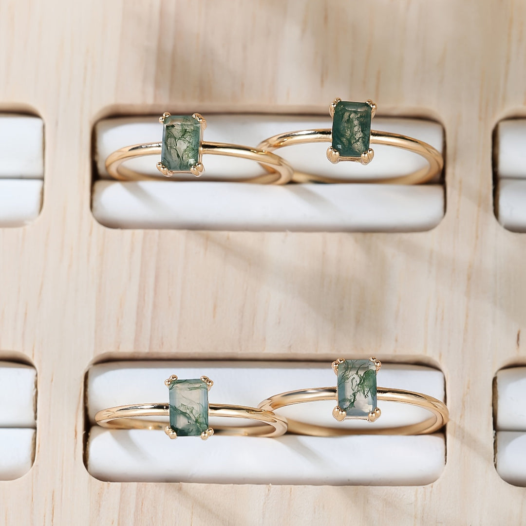 Natürlicher Moosachat-Ring