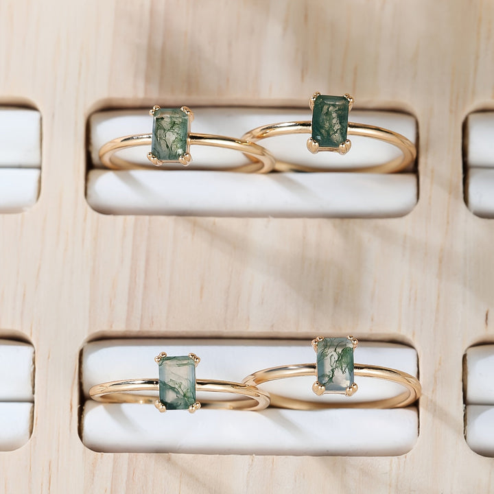 Natürlicher Moosachat-Ring