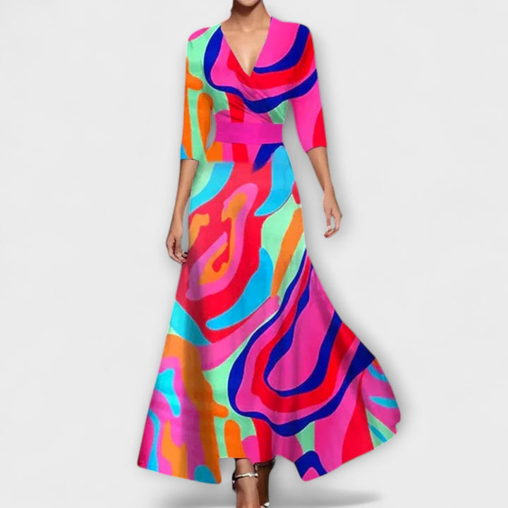 Runhild – Bedrucktes Ausgestelltes Wickelkleid