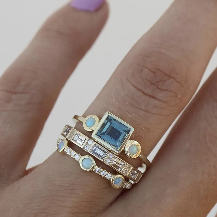Vintage Blaues Kristall-Ringset