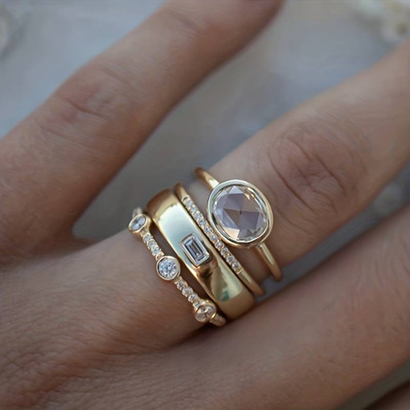 Ganzhand-Gold- & Zirkonia-Ringset