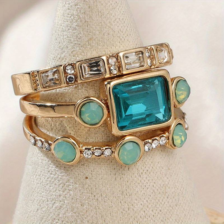 Vintage Blaues Kristall-Ringset