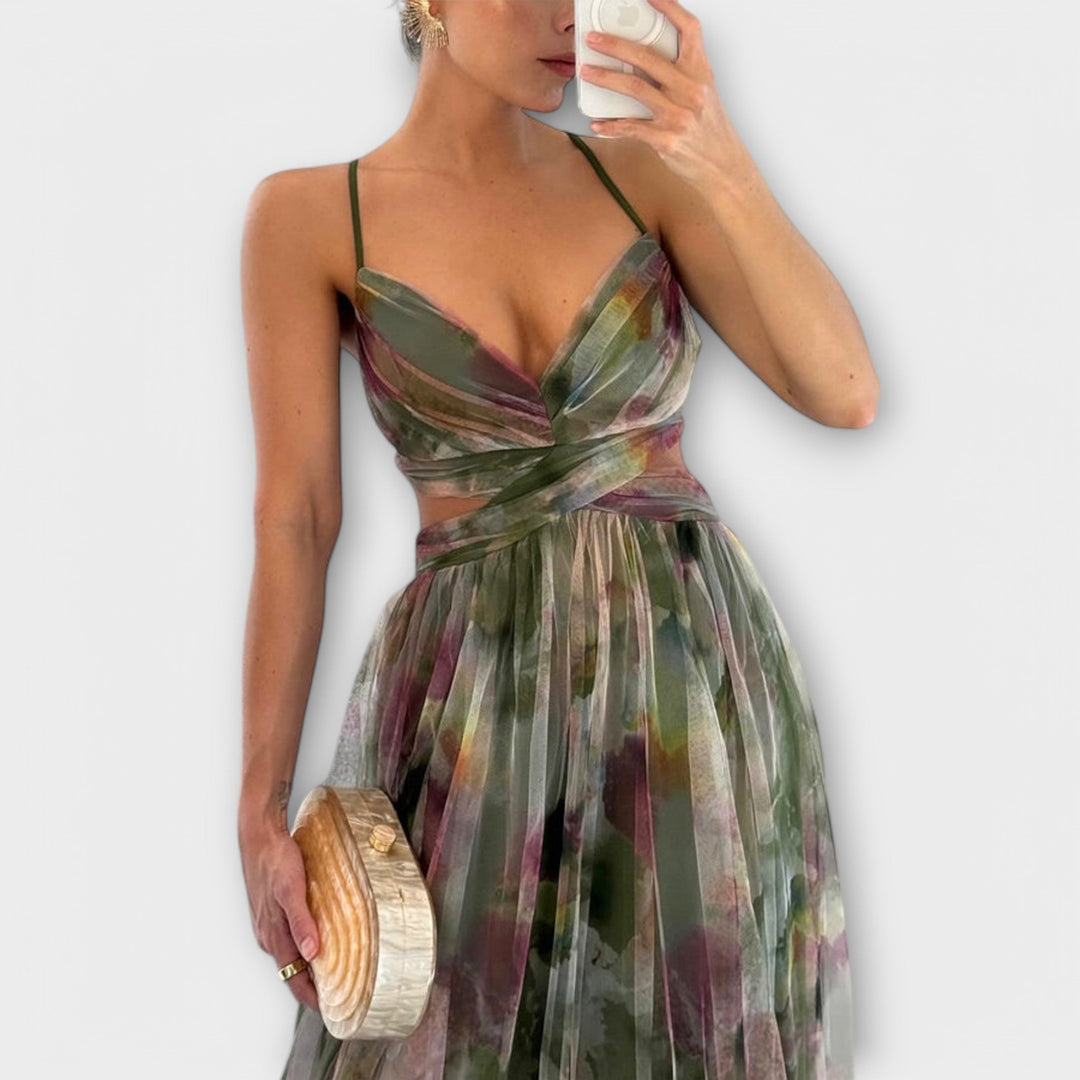 Violet – Aquarell-Falten-Maxikleid