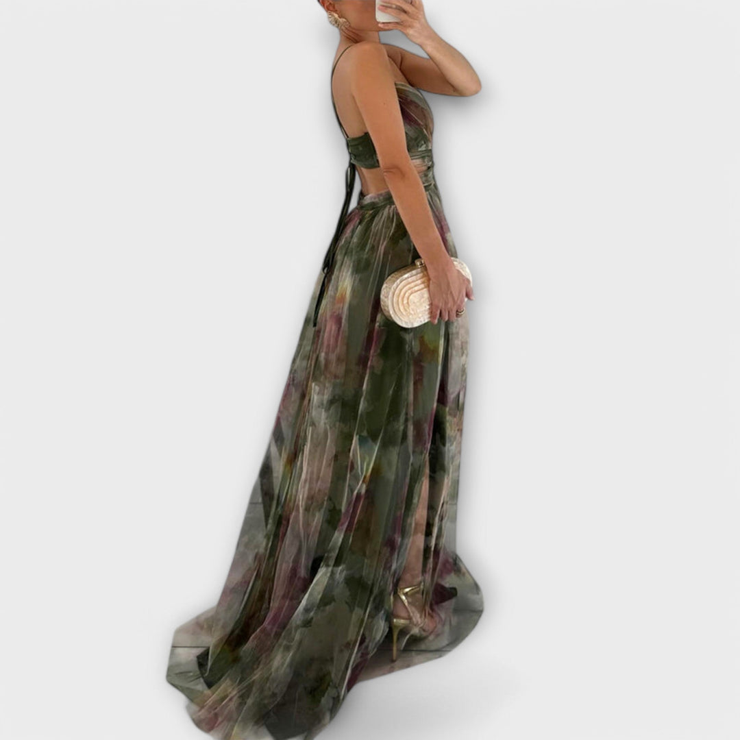 Violet – Aquarell-Falten-Maxikleid