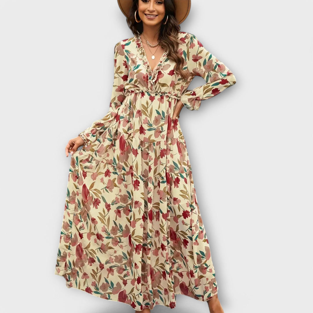 Stella – Maxikleid mit Retro-Muster