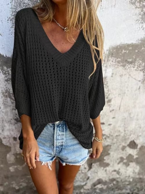Huberta – Lockerer Strickpullover mit Lochmuster
