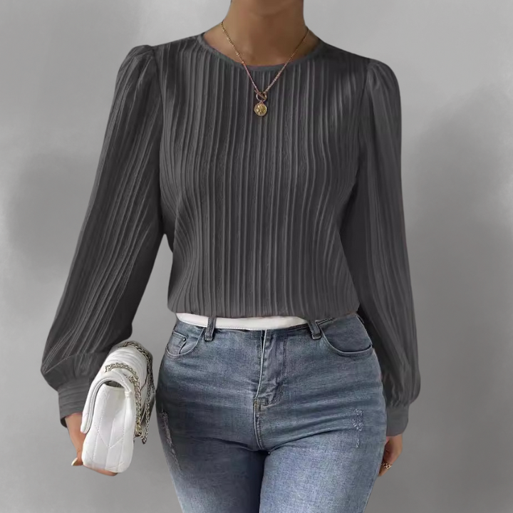 Carly – Plissierte Langarmbluse