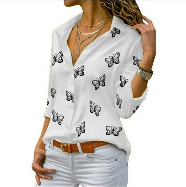Neleia – Locker geschnittene Bluse mit Schmetterlingsprint