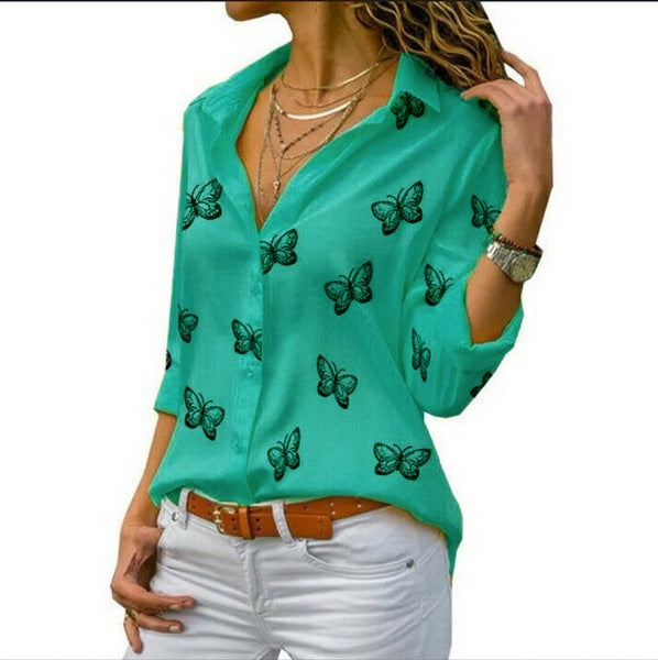 Neleia – Locker geschnittene Bluse mit Schmetterlingsprint