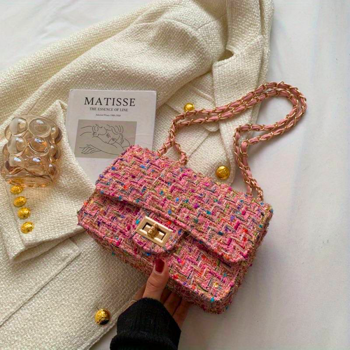 Karola – Geflochtene Tweed-Schultertasche mit Drehverschluss