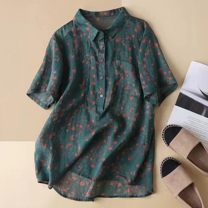 Maribel – Blumen-Hemdbluse mit halber Knopfleiste