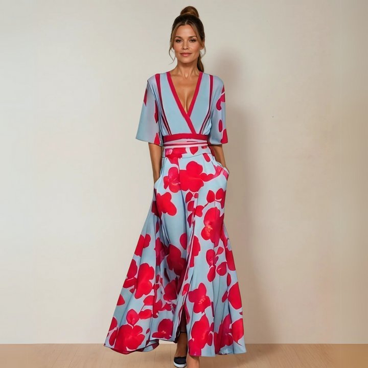 Xenovia – V-Ausschnitt Maxikleid mit Blumenmuster