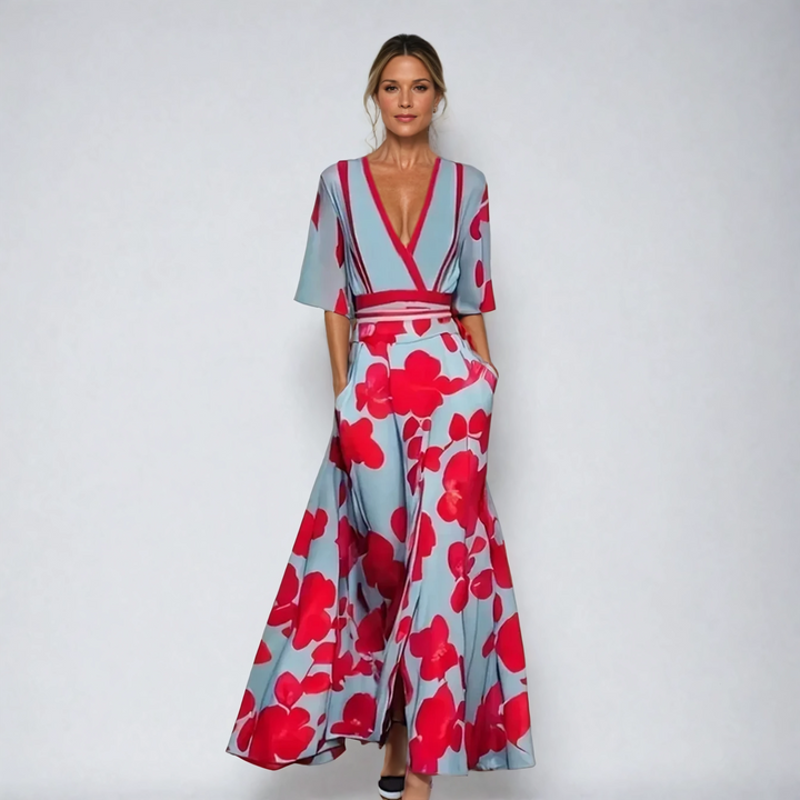 Xenovia – V-Ausschnitt Maxikleid mit Blumenmuster