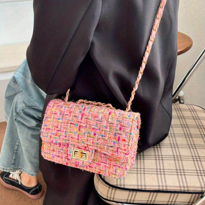 Karola – Geflochtene Tweed-Schultertasche mit Drehverschluss