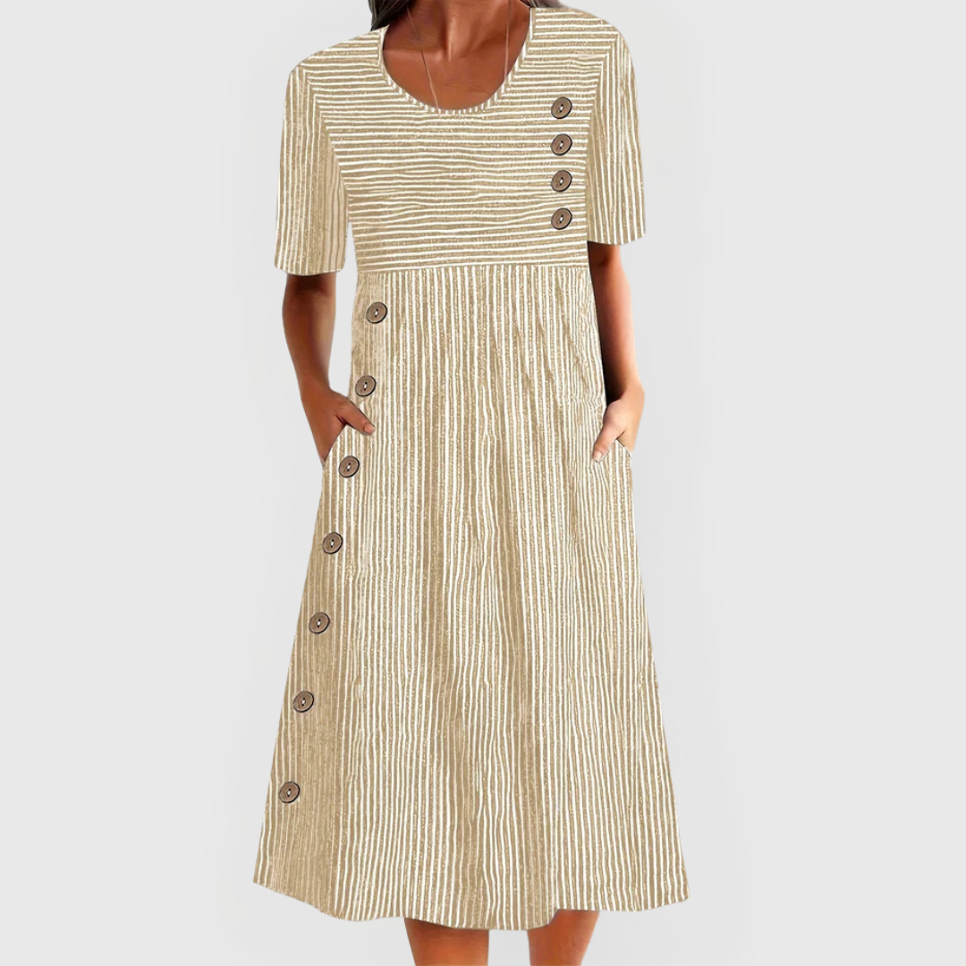 Leontias – Gestreiftes Midikleid mit Knopfleiste