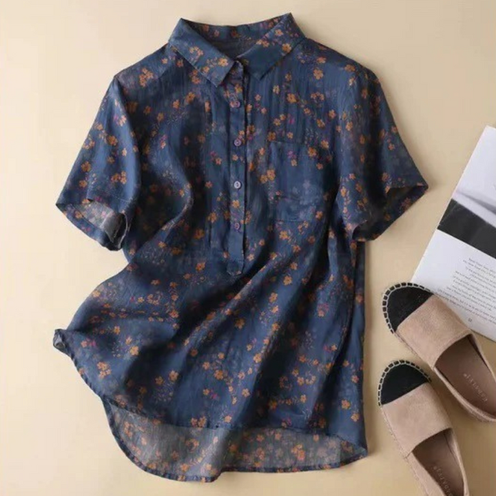 Maribel – Blumen-Hemdbluse mit halber Knopfleiste