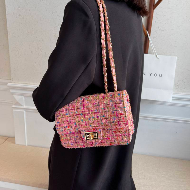 Karola – Geflochtene Tweed-Schultertasche mit Drehverschluss