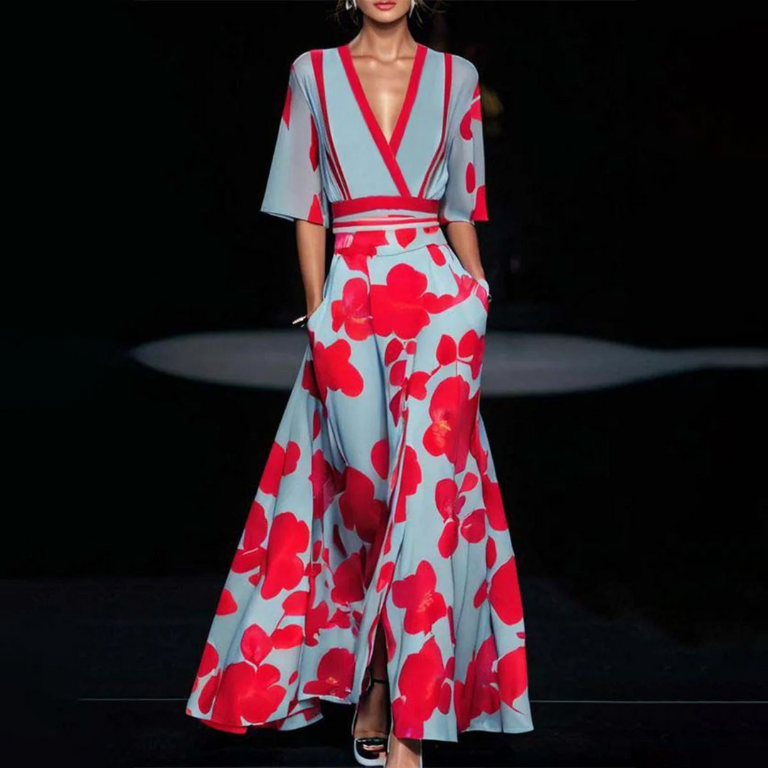 Xenovia – V-Ausschnitt Maxikleid mit Blumenmuster