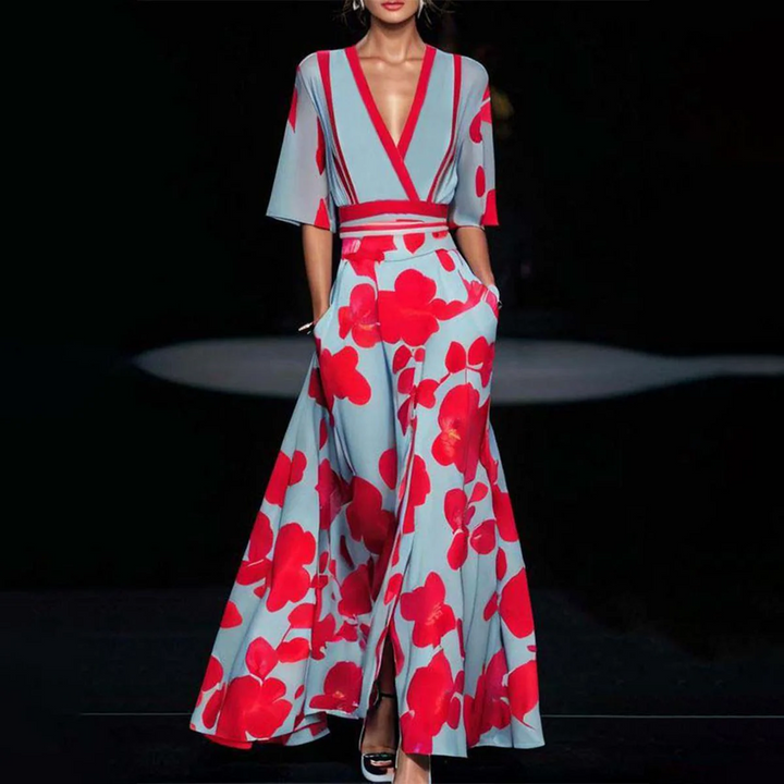 Xenovia – V-Ausschnitt Maxikleid mit Blumenmuster