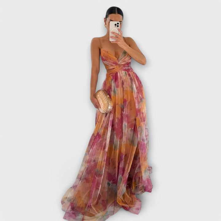 Violet – Aquarell-Falten-Maxikleid