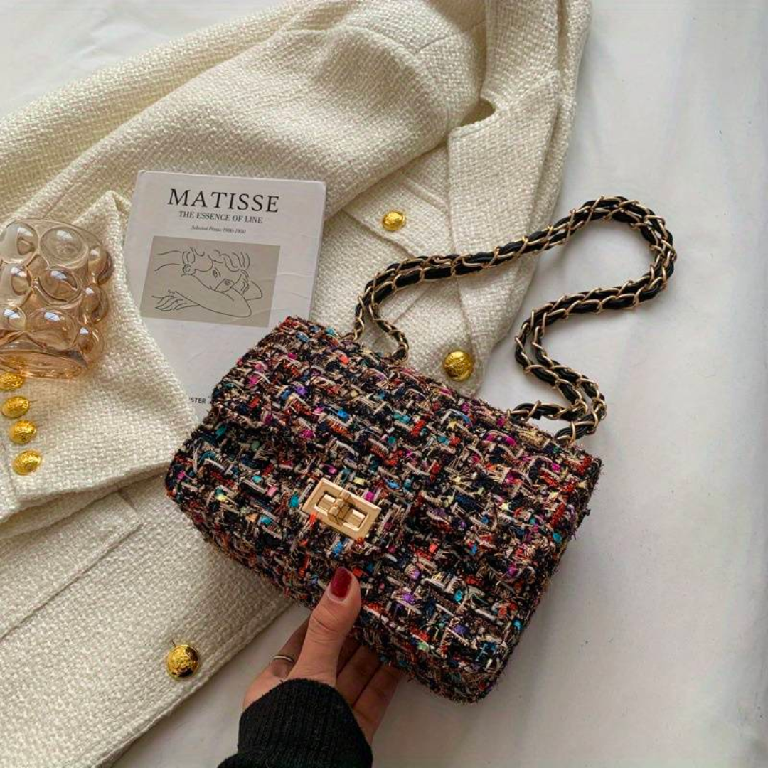 Karola – Geflochtene Tweed-Schultertasche mit Drehverschluss