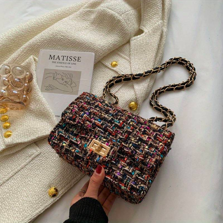 Karola – Geflochtene Tweed-Schultertasche mit Drehverschluss