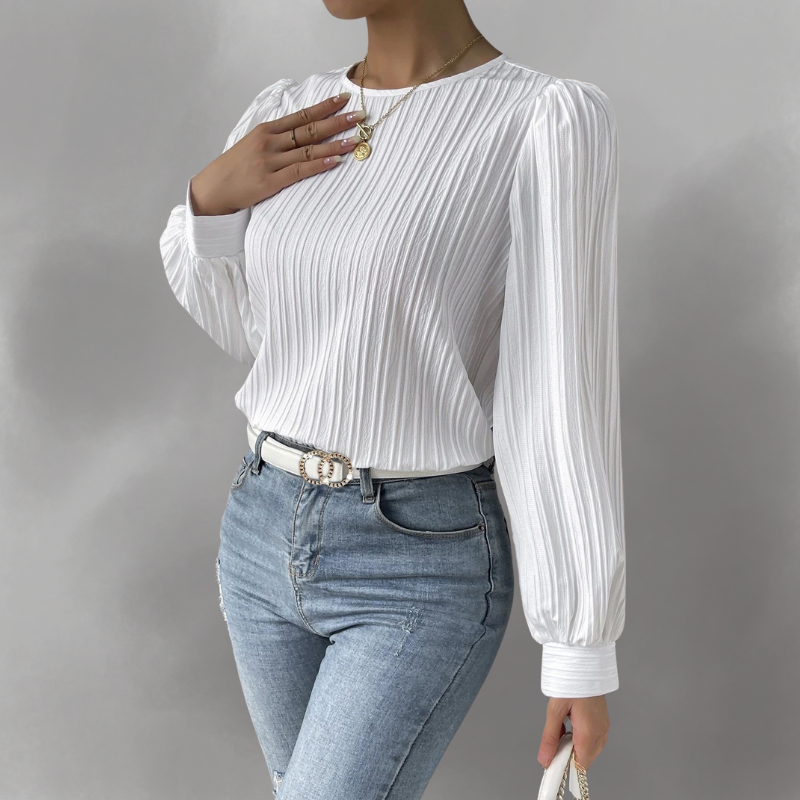 Carly – Plissierte Langarmbluse