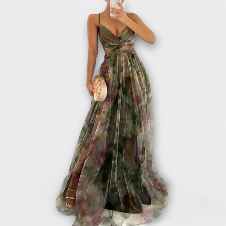 Violet – Aquarell-Falten-Maxikleid