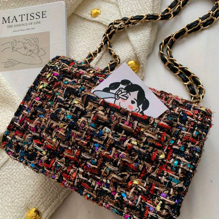 Karola – Geflochtene Tweed-Schultertasche mit Drehverschluss